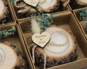Personalized Wedding shower favors, rustic tealight holder, bridal shower favors, bridesmaid gifts, wood favors, personalized candle