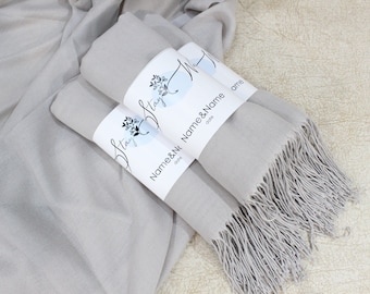 Light Gray Pashmina Shawl, Bridesmaid Gifts, Bridal Shower Favors, Wedding Favors for Guests, Personalized Gifts, Pashminas in Bulk