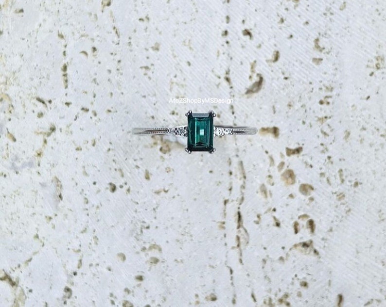Natural Green Tourmaline Ring Minimalist Ring Sterling Silver Ring Gift for Her Tourmaline Jewellery