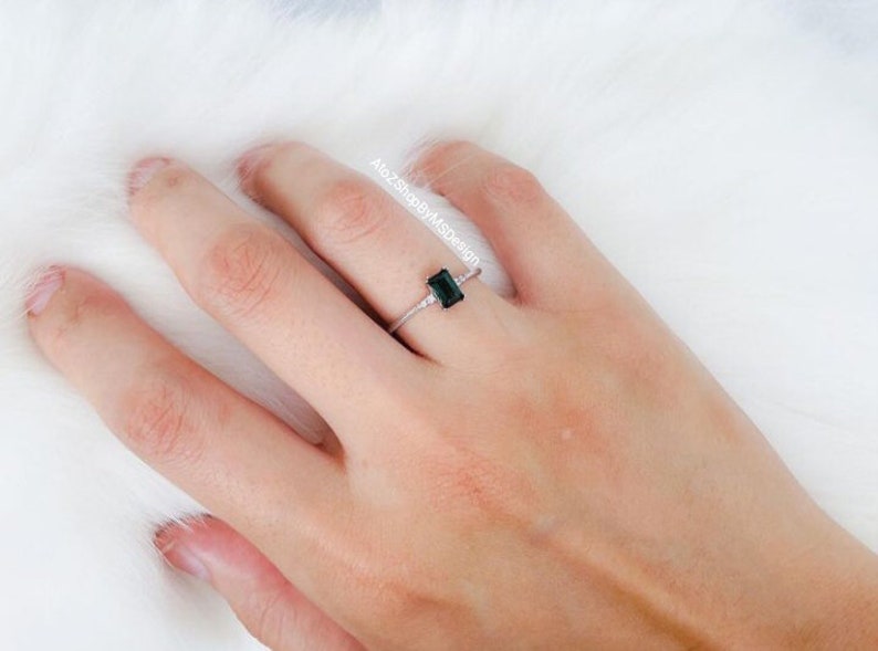 Natural Green Tourmaline Ring Minimalist Ring Sterling Silver Ring Gift for Her Tourmaline Jewellery