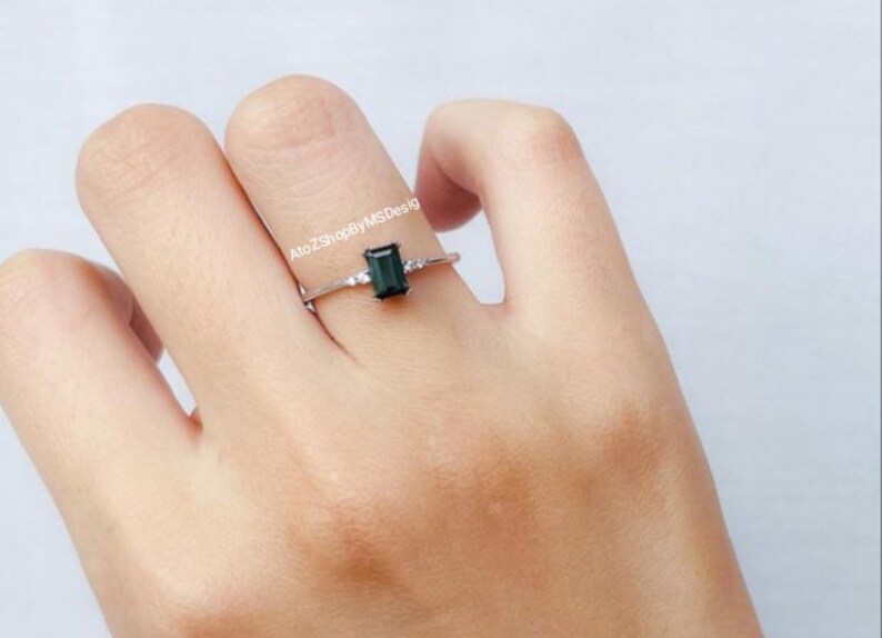 Natural Green Tourmaline Ring Minimalist Ring Sterling Silver Ring Gift for Her Tourmaline Jewellery