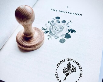Birth Flower Book Stamp: Personalized Library Embosser