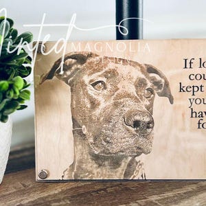 May include: Wooden plaque featuring a detailed portrait of a dog, with the text "If love alone could have kept you here, you would have lived forever." The dog's name, Layla, and dates 2011-2024 are also included.