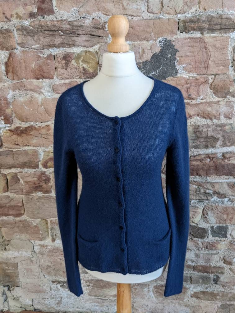 Hallhuber 100% reine Kaschmir-Strickjacke mit Rundhalsausschnitt