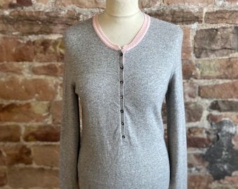 Vertical Design 100% Pure Cashmere Crew Neck Sweater With Buttons. FREE UK POST