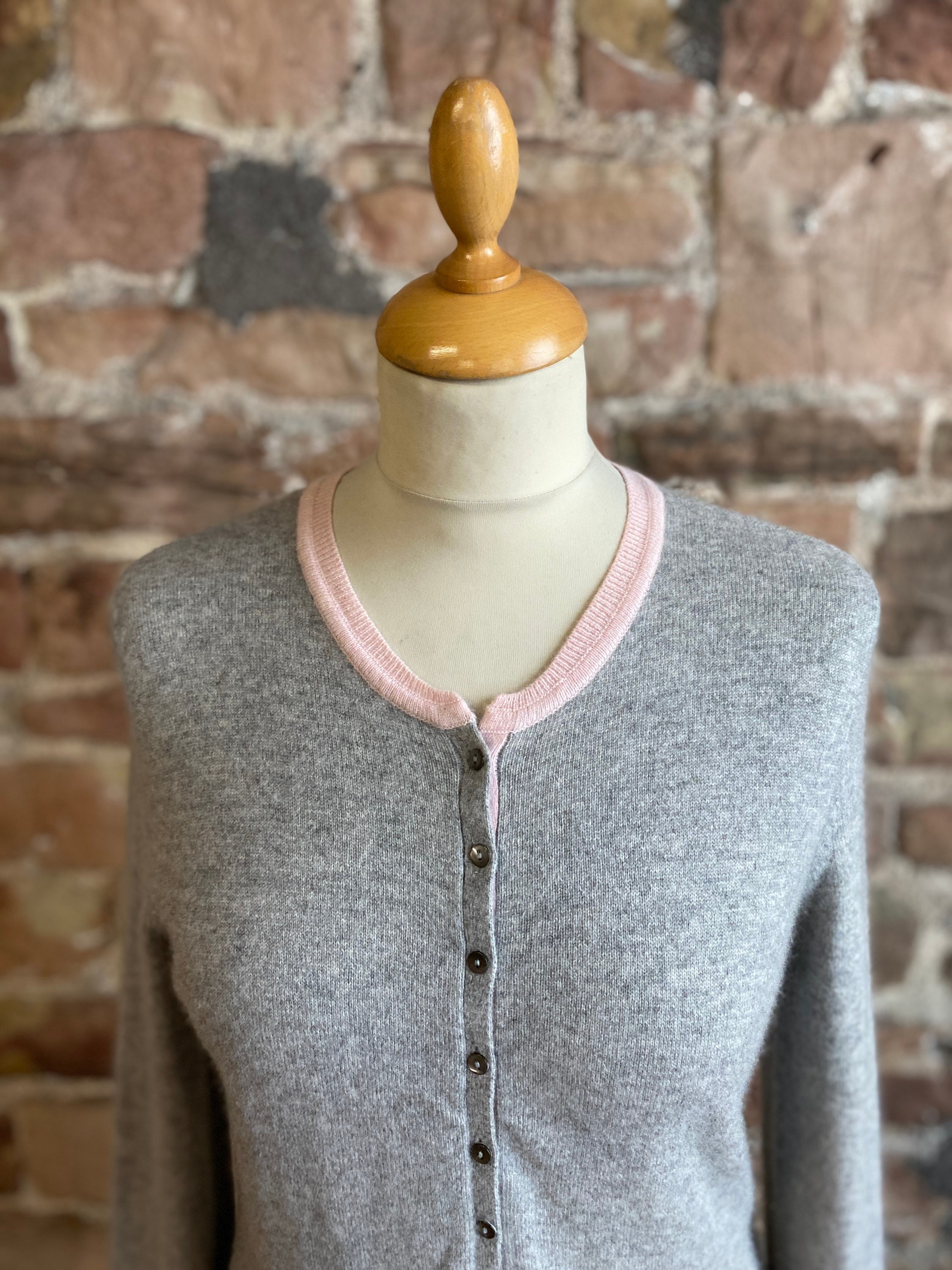 Vertical Design 100 Pure Cashmere Crew Neck Sweater With Buttons
