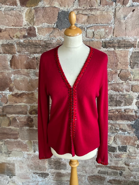 red v neck cardigan sweater