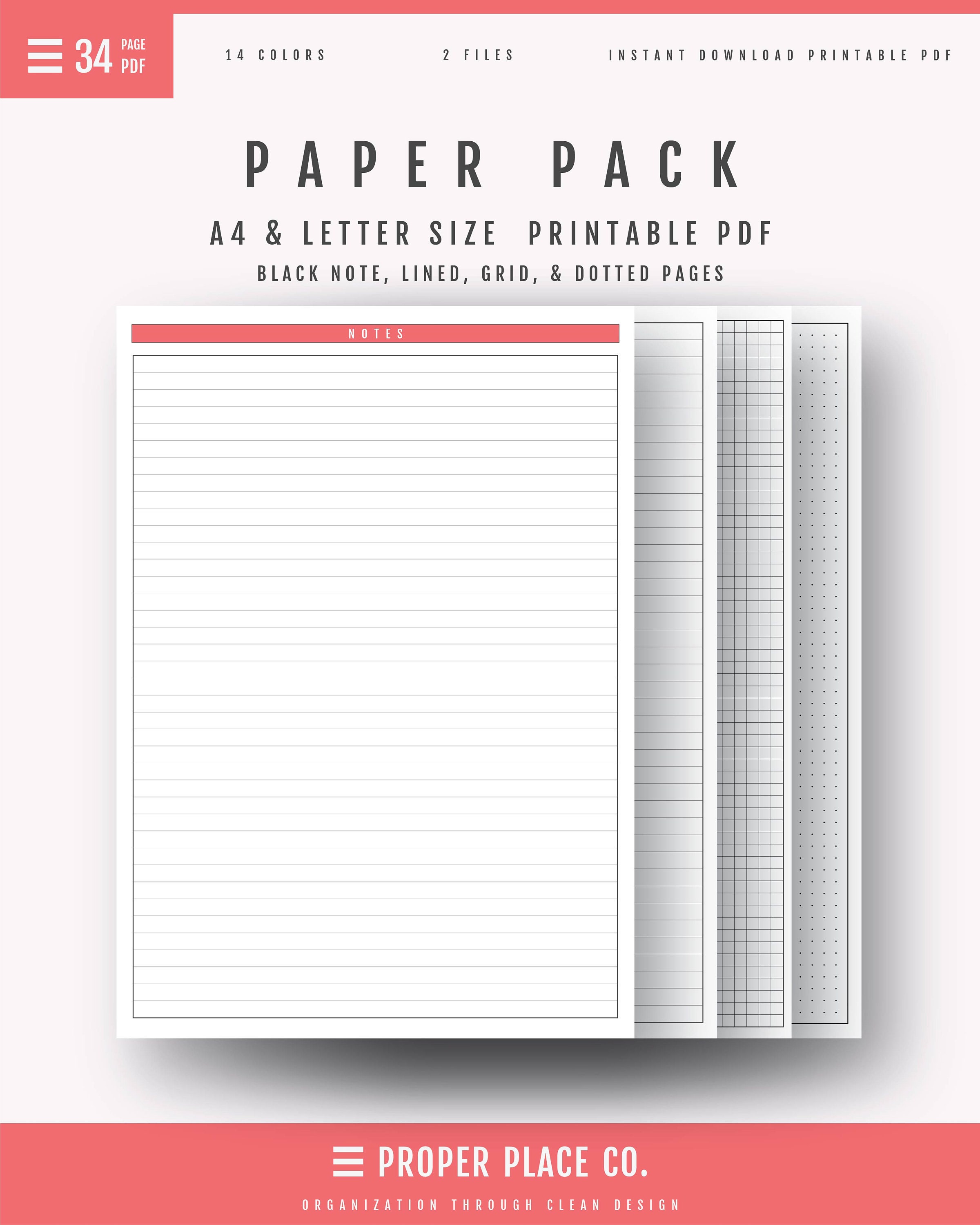 printable notebook paper templates bundle dotted grid graph etsy
