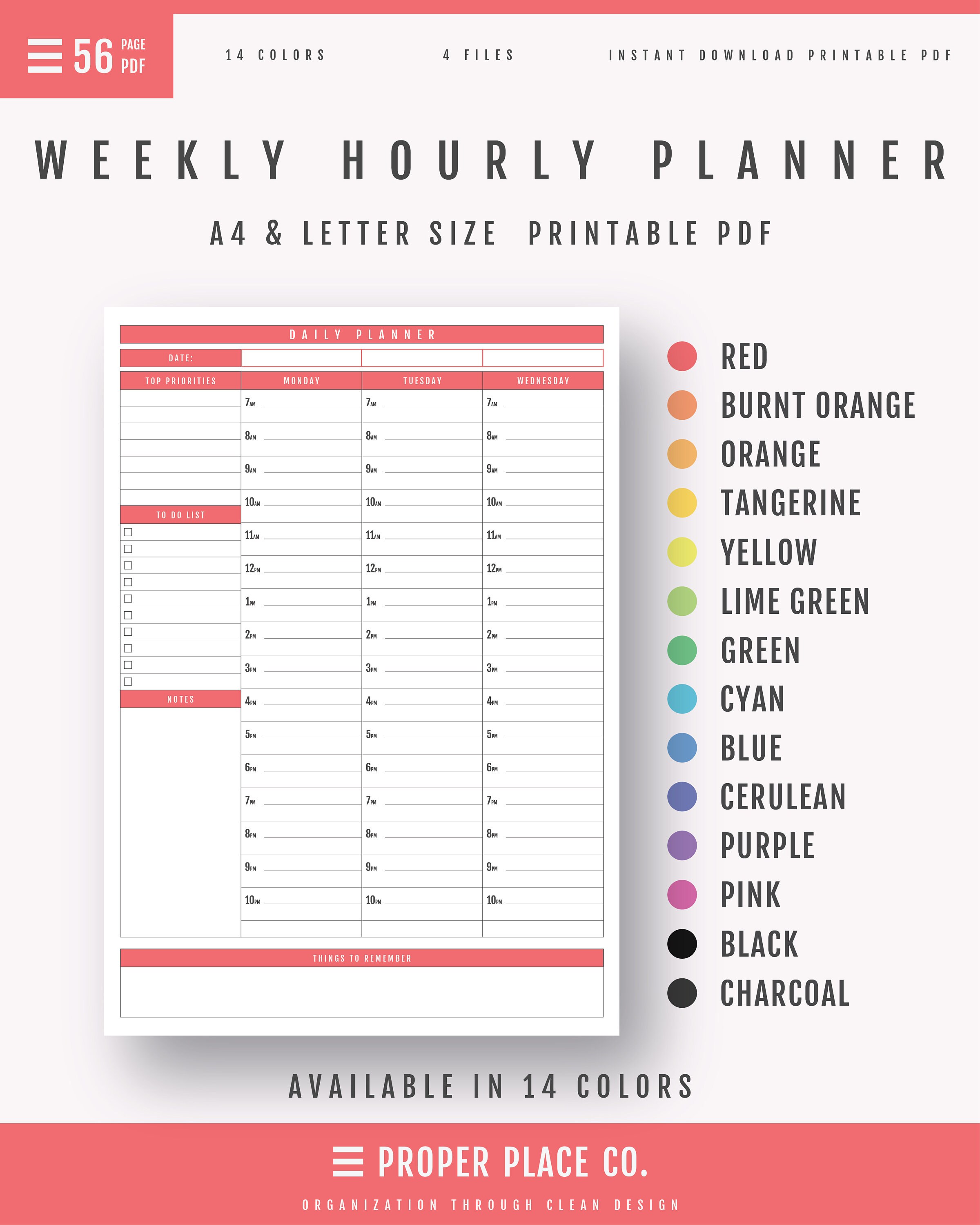 weekly hourly planner printable weekly schedule printable etsy
