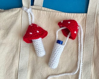 Mushroom Lip Balm/Lighter Holder - Handmade Crocheted Keychain