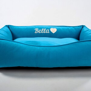 Cat Bed Furniture with name tag on it, Washable and removable cover, Calming custom modern pet/cat bed, Light Blue cozy cute dog bed xs- xxl