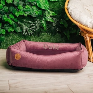 Cat Bed Furniture with name tag on it, Washable and removable cover, Calming custom modern pet/cat bed, Purple cozy cute dog bed xs- xxl
