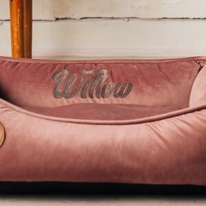 Cat Bed Furniture with name tag on it, Washable and removable cover, Calming custom modern pet/cat bed, Pink cozy cute dog bed xs- xxl