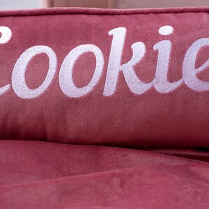 Personalized Dog Bed Back Embroidery, Washable and removable cover, Calming custom pet/cat bed, Pink small cozy furniture dog bed xs xxl image 5