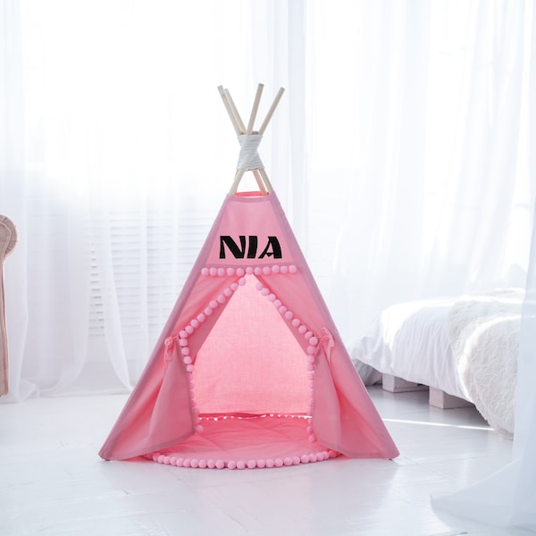 Personalized Dog Teepee, Pet Modern Cat Bed Tipi or Dog Bed Tipi  from Cotton with Pom Pom Decor wigwam, Small Medium Large Cat Teepee Tent