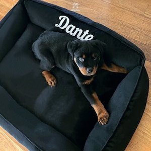 Dog Mom Gift Personalized Pet Bed, custom unique gift with name on it, birthday gift for dog mom, Black Large cozy modern dog bed xs- xxl