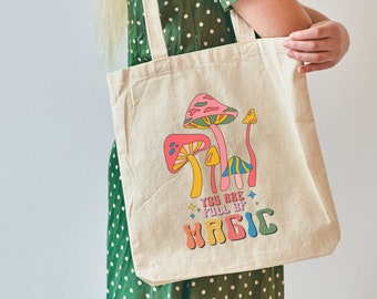 Mushroom Retro Hippie Tote Bag, Groovy tote bag, Old school Tote Bag, 21st birthday gift for her, Hippie tote bag,