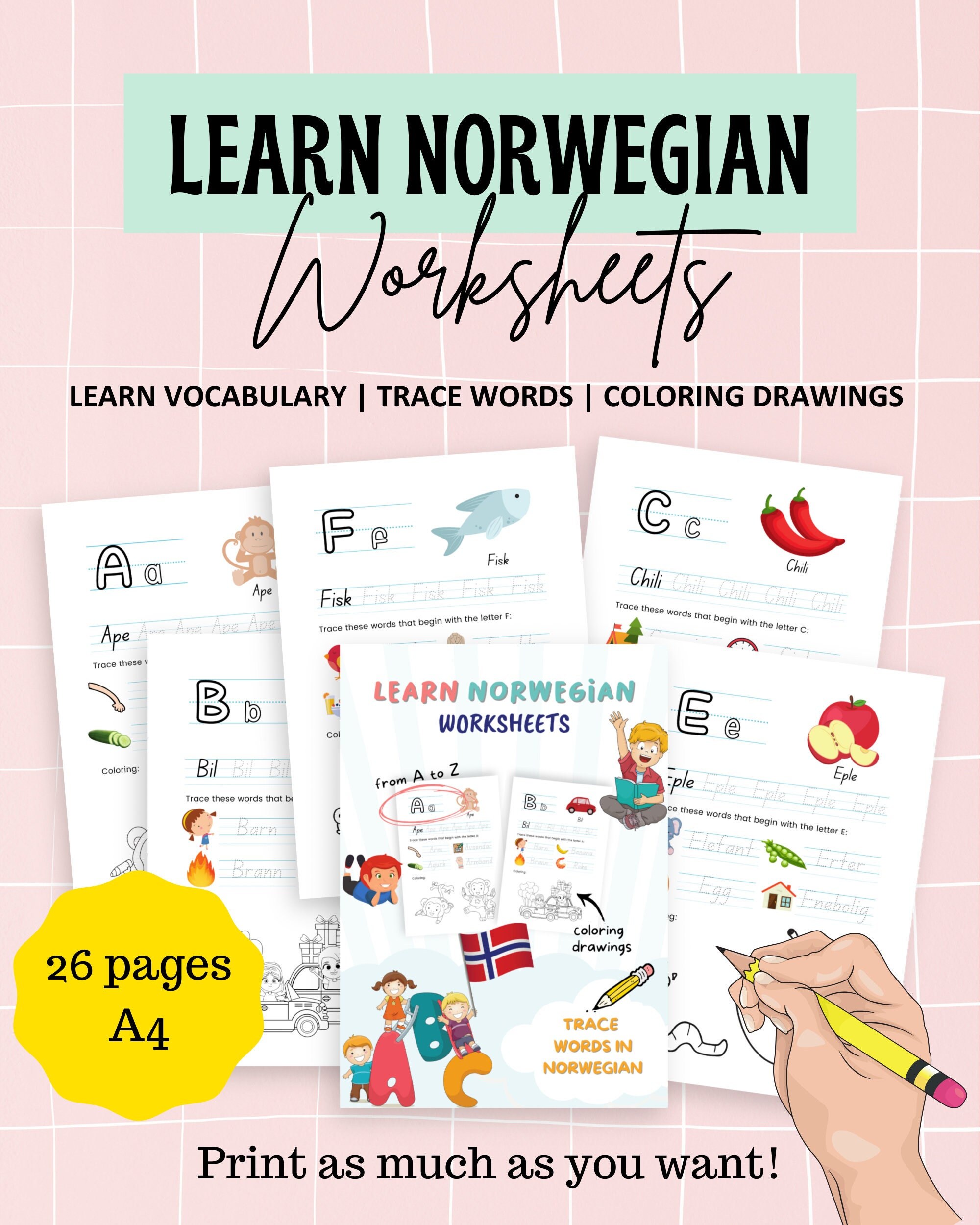 learn norwegian coloring book norwegian vocabulary etsy