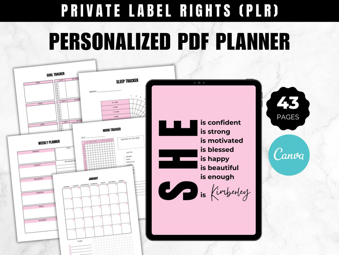 Personalized She is Self Love Planner, Editable PLR Canva Journal ...