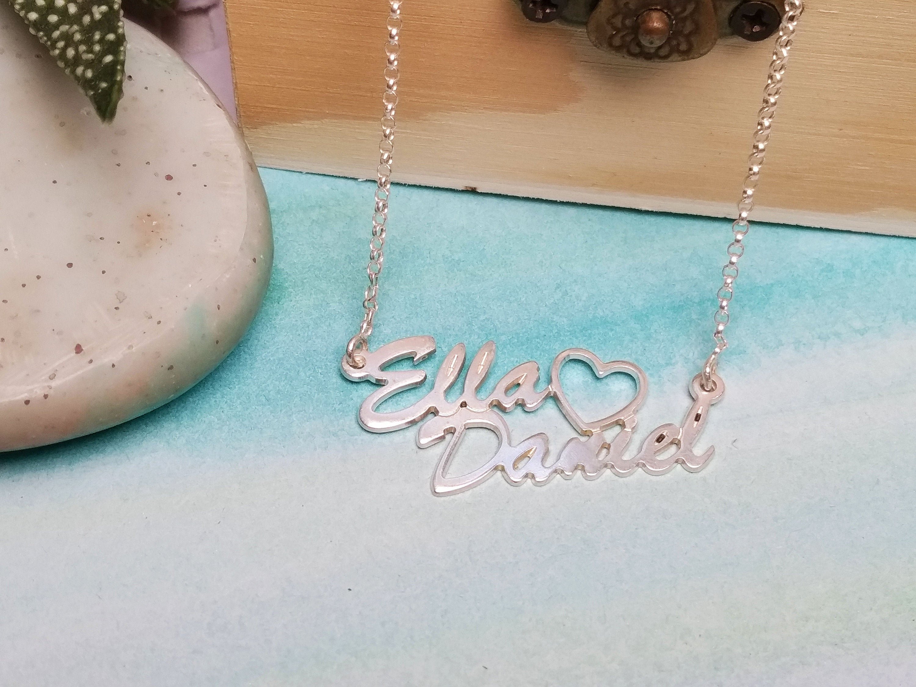 Two Names Necklace / Custom Heart Jewelry / Sterling Silver Etsy