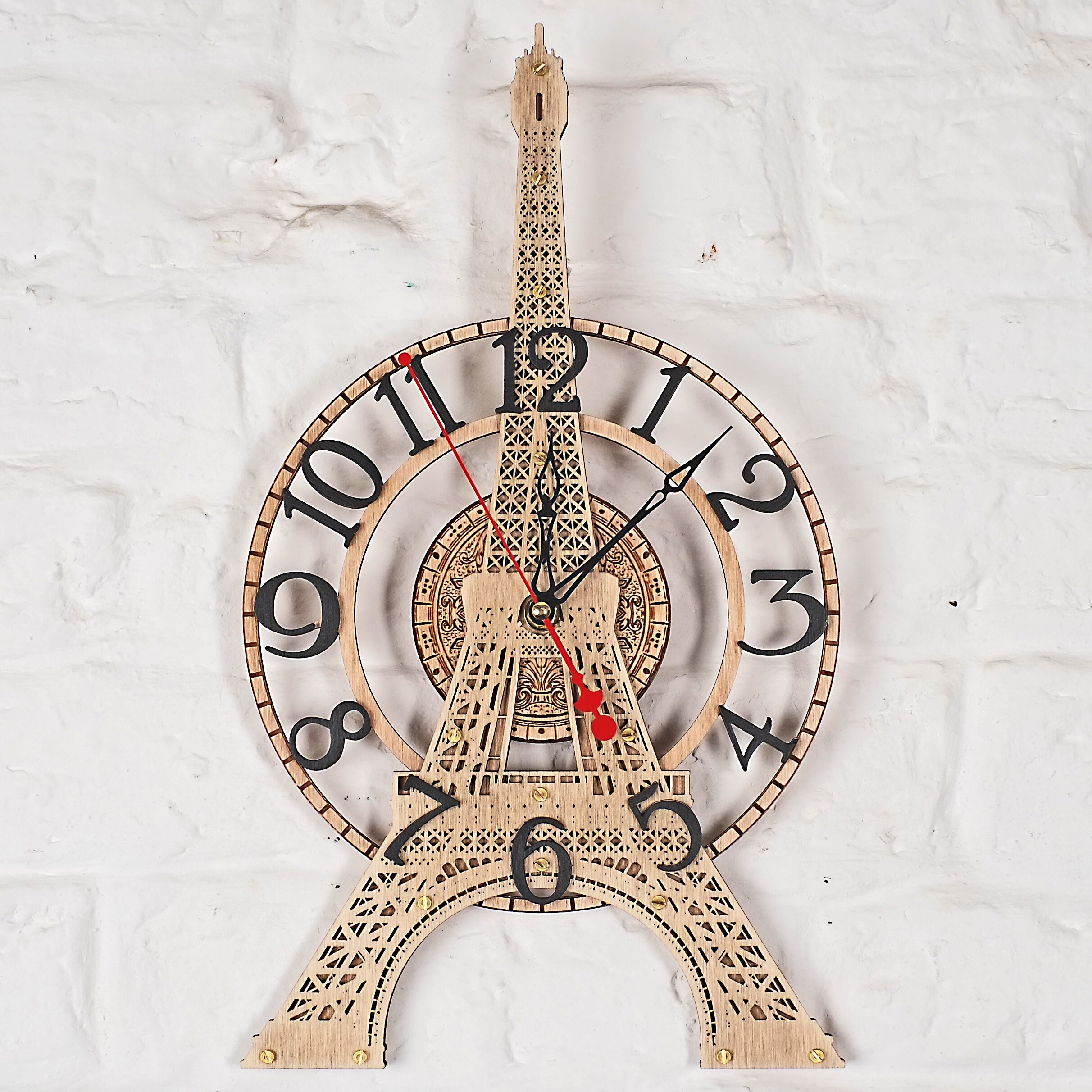 Eiffel Tower Large Wooden Wall Clock Detailed Model French Etsy Canada