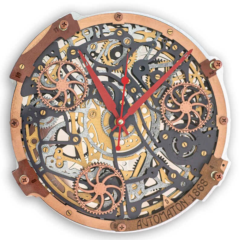 Automaton 1868 Moving Gears Wall Clock Steampunk Industrial Etsy