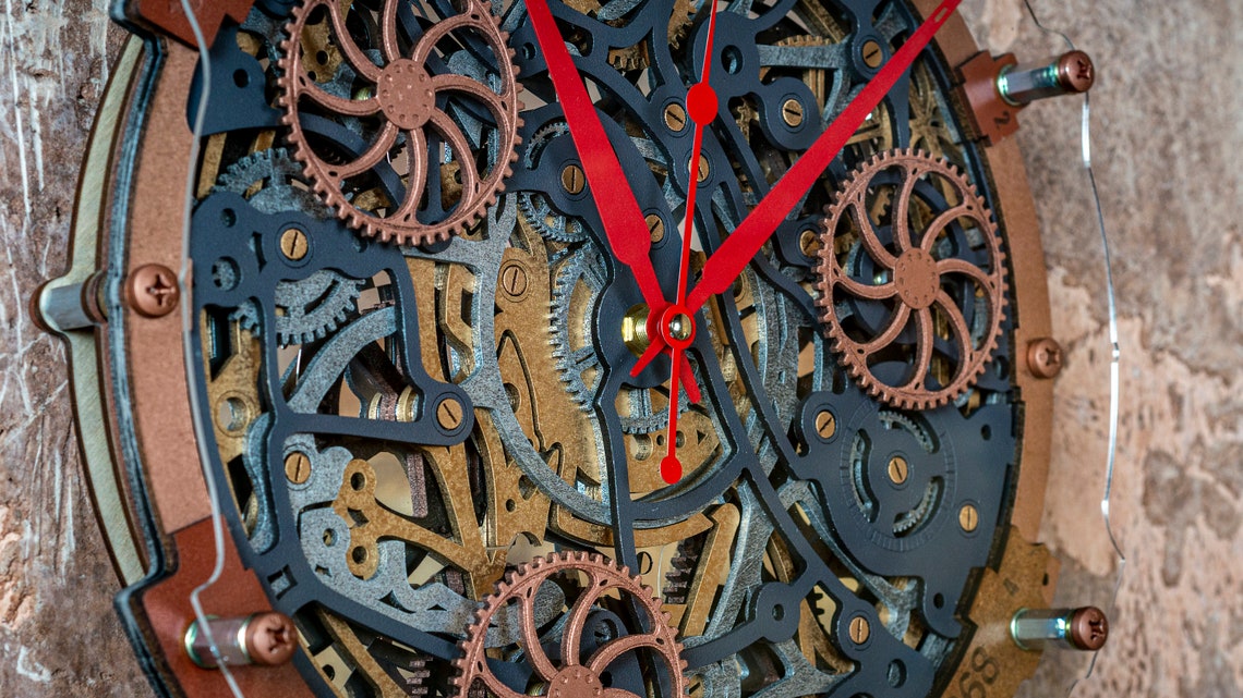 Automaton 1868 Moving Gears Wall Clock Steampunk Industrial Etsy