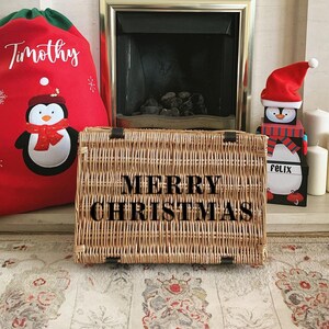 Personalised Christmas Gift Hamper - Childrens Christmas Eve Box Gift from Santa - Merry Christmas Decoration - Wicker Basket Keepsake