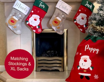 Personalised Christmas Stocking Sack for Children Pets Kids First Christmas | Reindeer Santa Penguin Snowman | Xmas Christmas Eve Gift Idea