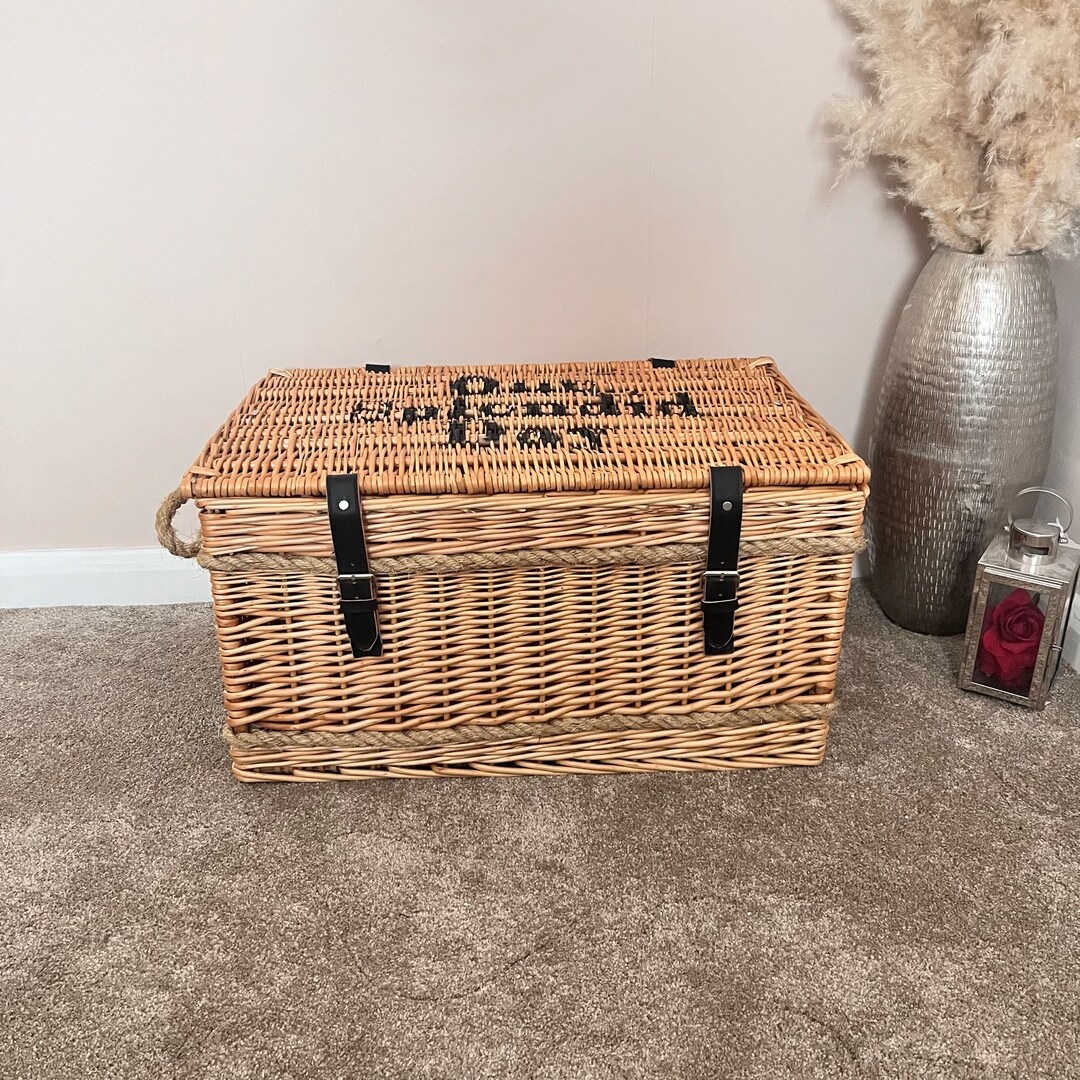 Large Wicker Storage Basket Trunk Hamper With Lid - Personalised