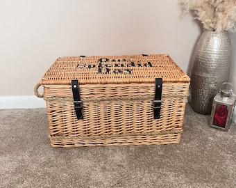 Personalised Large Wicker Chest Hamper Trunk | Childrens Toy Box | Home Gift Monogrammed Initial | Large Storage Basket Farmhouse Decor