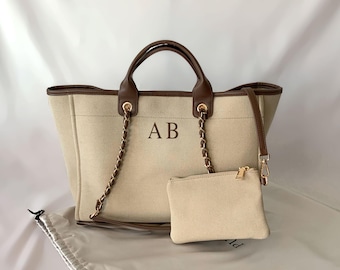 Personalised Tote Bag Handbag with Initials - Luxury Christmas Gift for Her, Mum, Sister, Friend