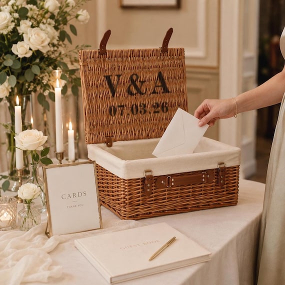 Personalised Wicker Wedding Card Box, Keepsake Box & Newlywed Gift