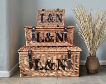 Personalised Hamper Storage Basket with lining | New Home Housewarming Gift for Couples | Home Decor Storage Box