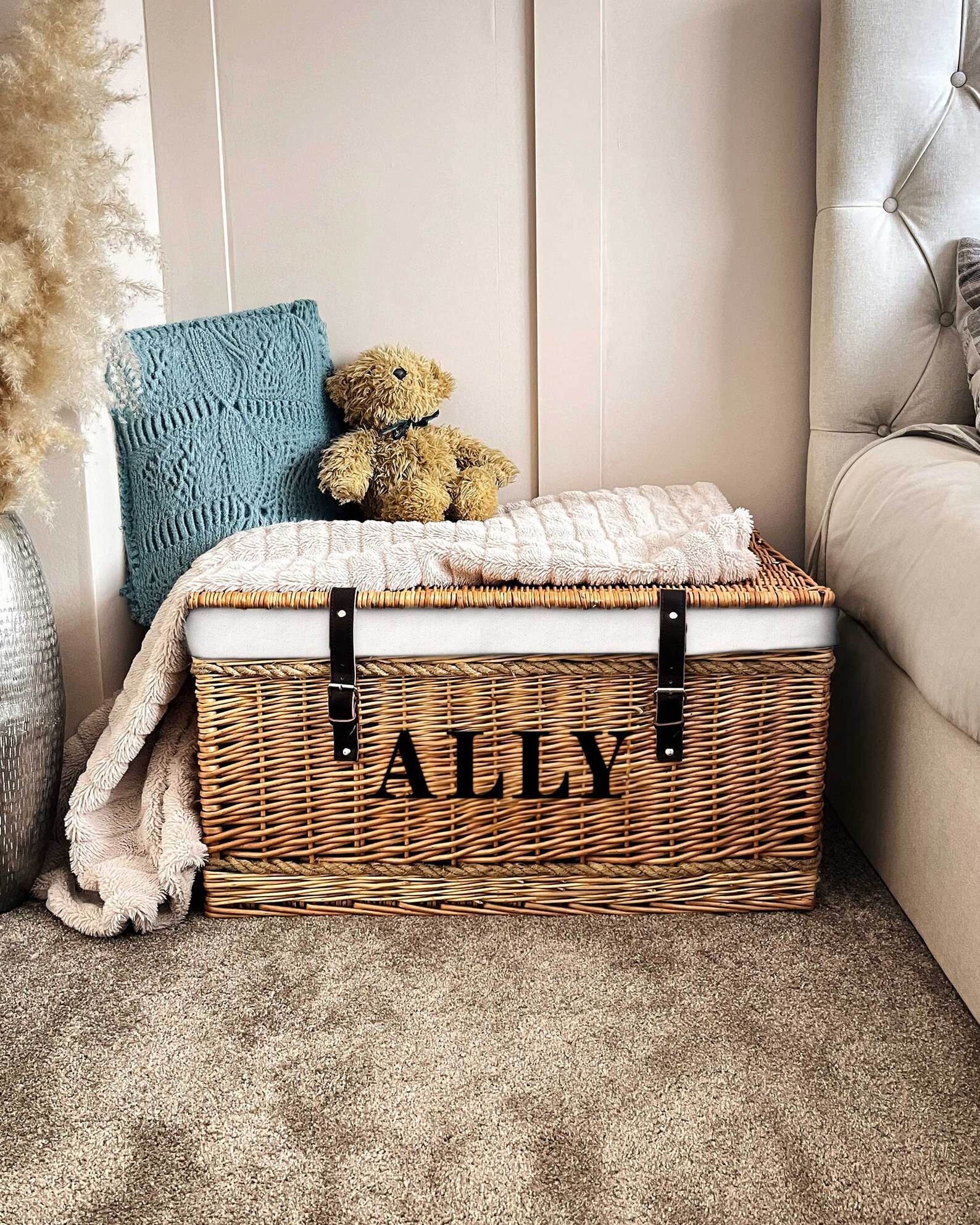 Extra Large Storage Basket With Lid Natural Wood Wicker Chest Trunk for ...