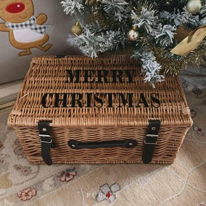 Personalised Christmas Gift Hamper - Merry Christmas Eve Gift Box Kids Childrens Xmas Gift Box - Empty Wicker Basket Keepsake