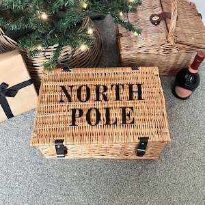 North Pole Christmas Hamper - Personalised Wicker Gift Basket - Natural Christmas Decoration
