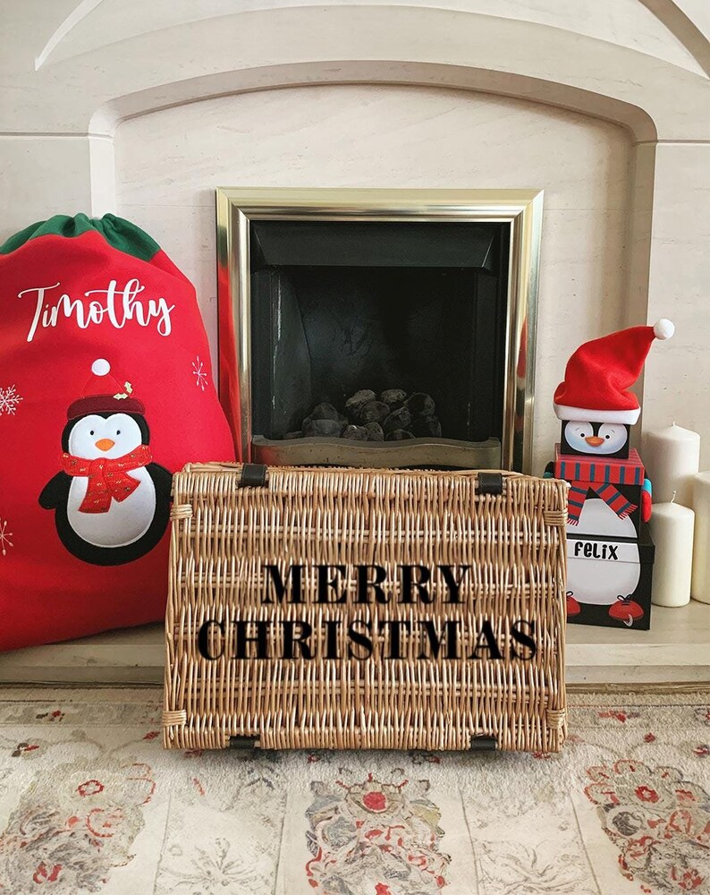 Personalised Christmas Gift Hamper - Childrens Christmas Eve Box Gift from Santa - Merry Christmas Decoration - Wicker Basket Keepsake