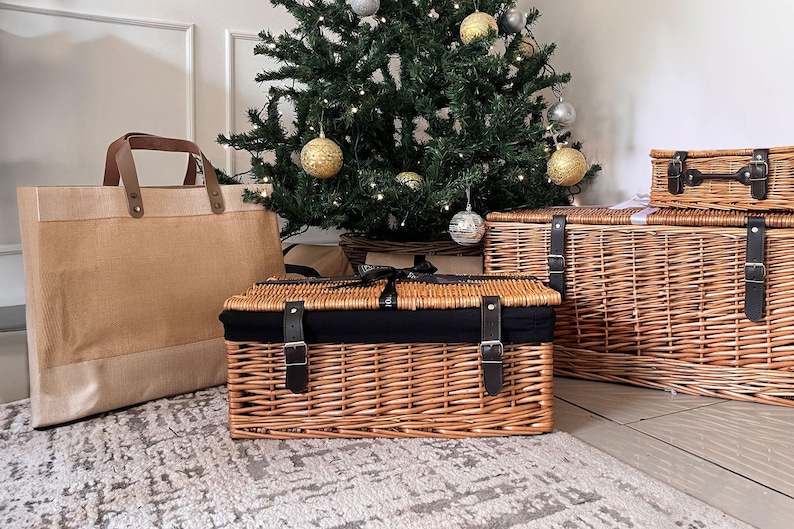 Personalised Gift Hamper - Natural Christmas Decorations - North Pole Christmas Eve Basket Crate - Gift for Couples First Christmas Keepsake