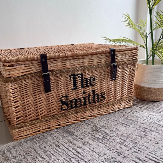 Large Wicker Storage Basket Trunk Hamper With Lid - Personalised