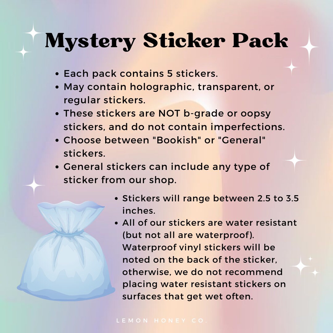 Mystery Sticker Pack | 5 General or Bookish Stickers | Surprise Sticker ...