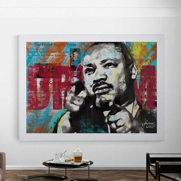 Fine Contemporary Graffiti & Pop Art Portrait – Dr. Martin Luther King Jr. / I Have a Dream , Toile / Papier, Décoration d’art mural, Street art