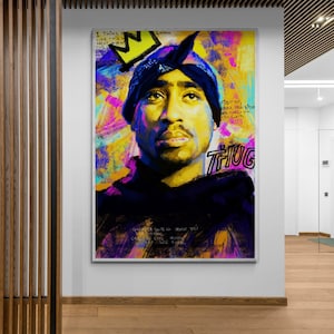 Ritratto di rapper raffinato contemporaneo di graffiti e pop art - Tupac Shakur, tela / carta, decorazione artistica da parete