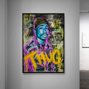 Ritratto di un rapper contemporaneo di graffiti e pop art - Tupac Shakur, tela / carta, decorazione da parete