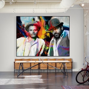 Fine Contemporary Graffiti & Pop Art Movie Portrait – Bud Spencer e Terence Hill, Tela / Carta, Decorazione murale, Street art