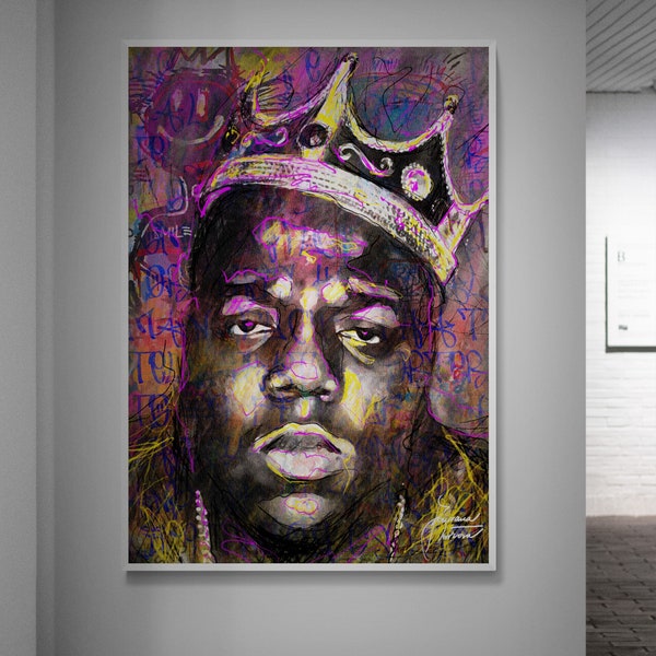 Feines zeitgenössisches Graffiti- und Pop-Art-Rapper-Porträt – Notorious B.I.G. Biggie, Leinwand/Papier, Wandkunstdekor, Straßenkunst