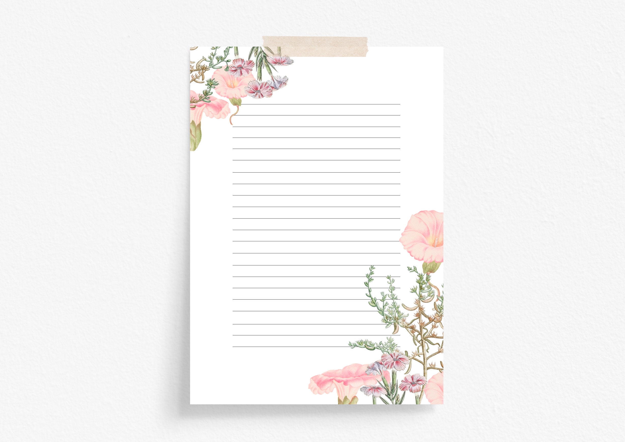 printable a4 stationery paper lined unlined digital etsy