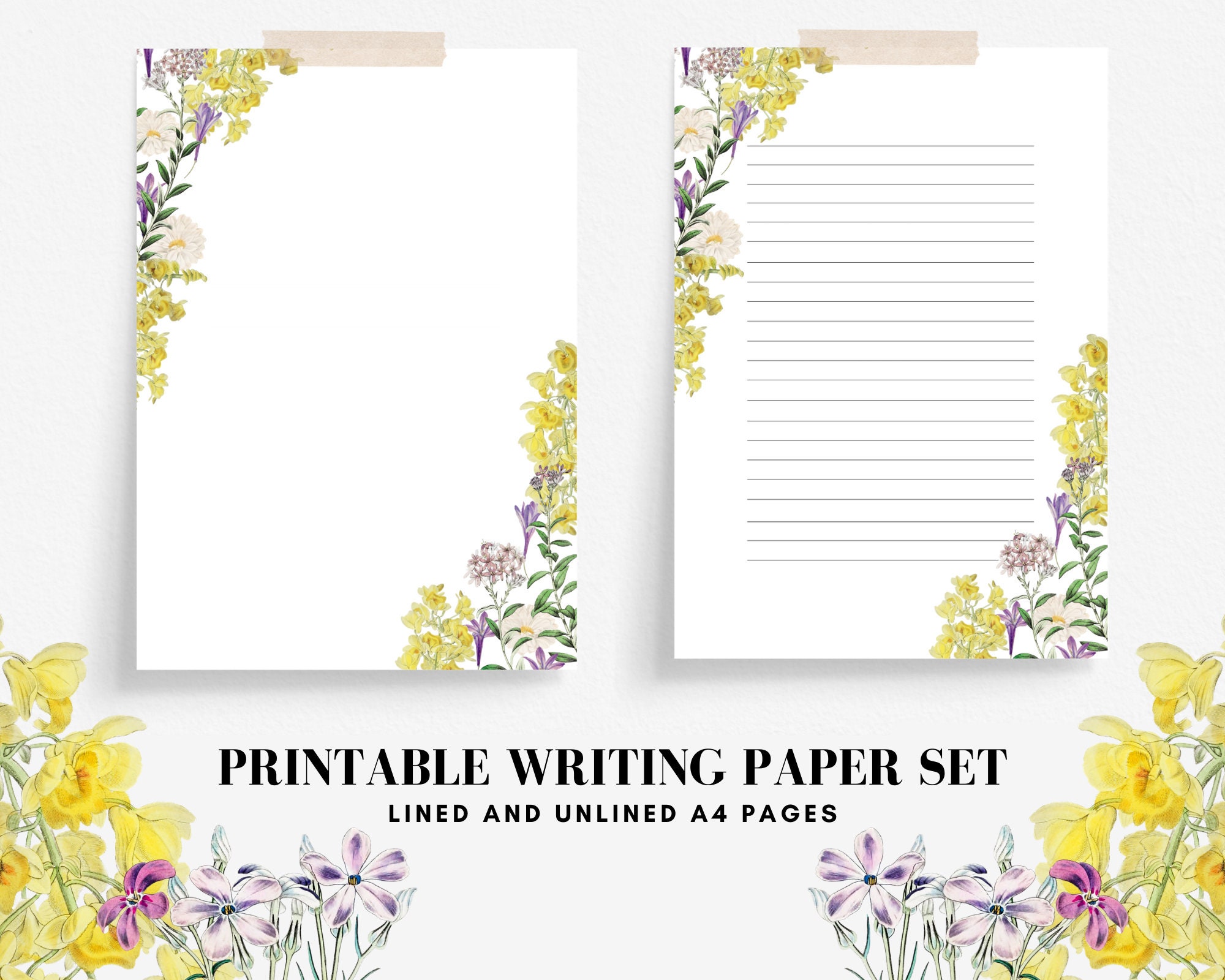 printable a4 stationery paper lined unlined digital etsy