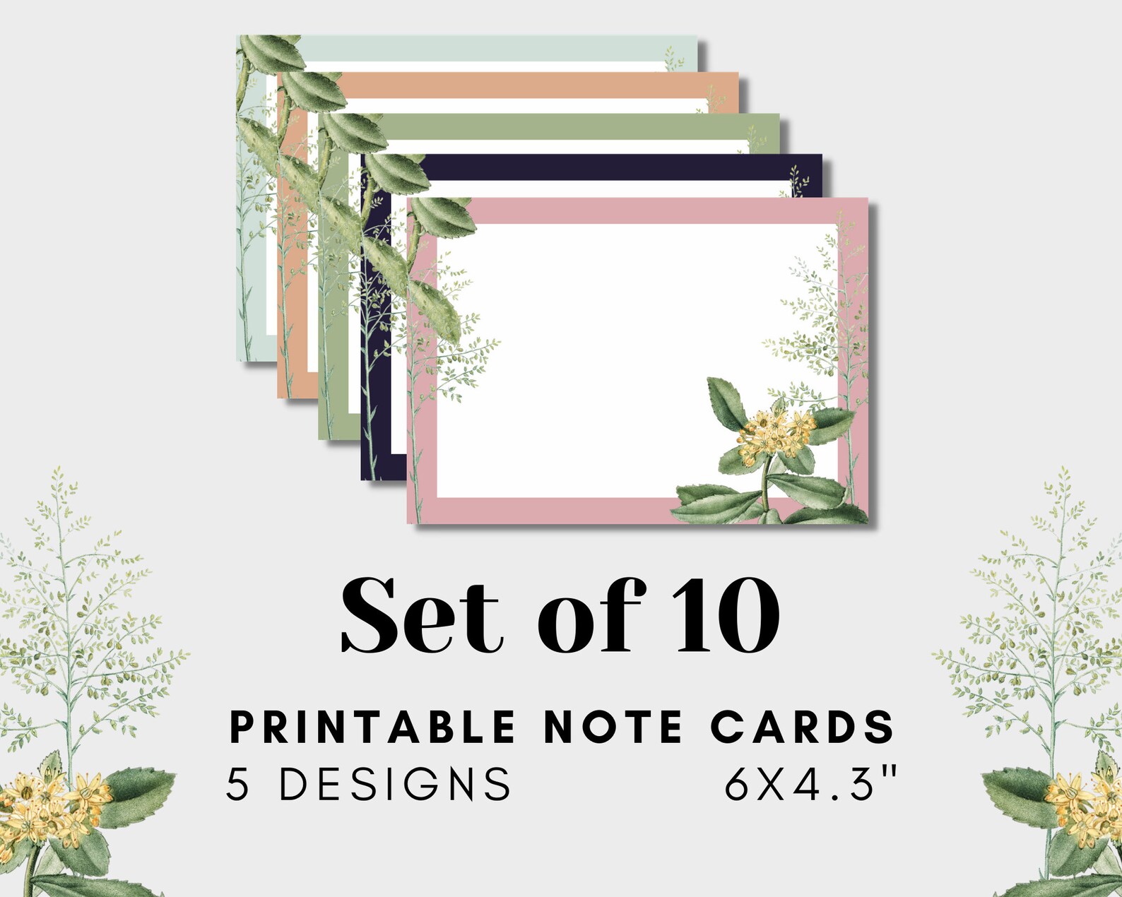 Set of 10 Printable Floral Note Cards Personal Stationery | Etsy