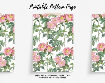 Delicate Pink Floral Printable A4 Pattern Sheet, Botanical Stationery, Decorative Pattern Paper, Instant Download